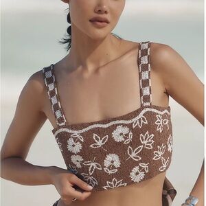 Brown Floral Beaded Crop Top